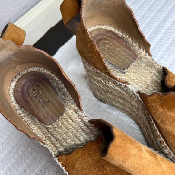 Chloe Lauren Reef Peep Toe Wedge Heel Suede Espadrille Wedge Sandal Size 7.5 - Picture 8 of 11